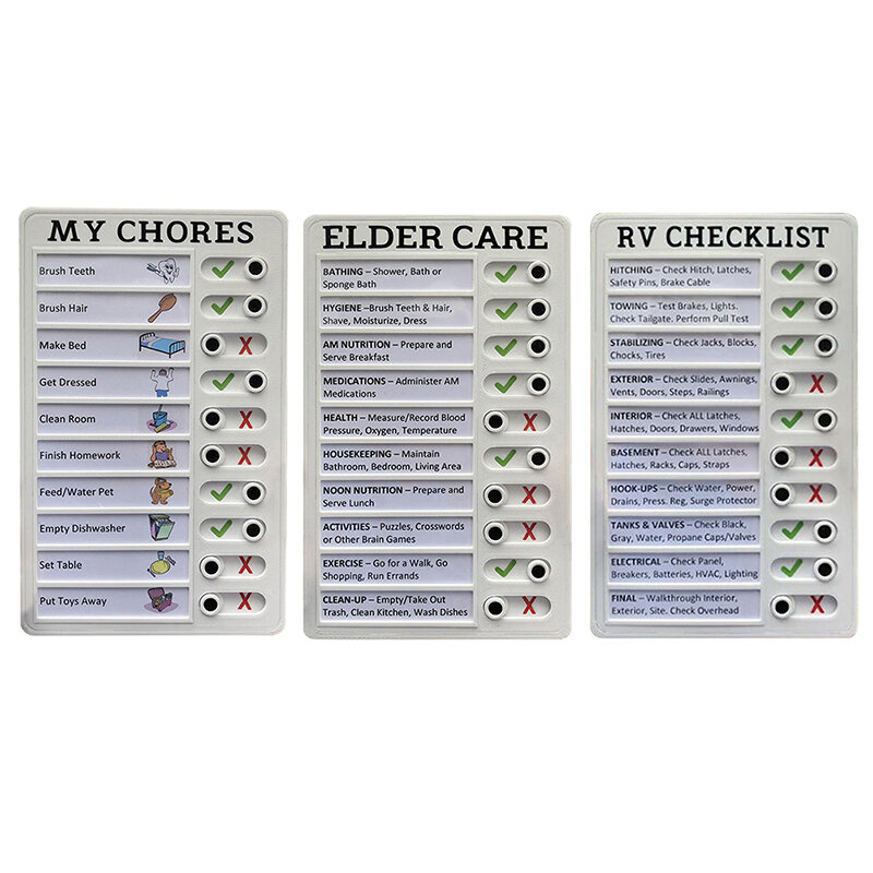 Tabla de plástico para notas, tabla de tareas reutilizable, lista de verificación para el cuidado de los ancianos, planificador diario, comportamiento de responsabilidad