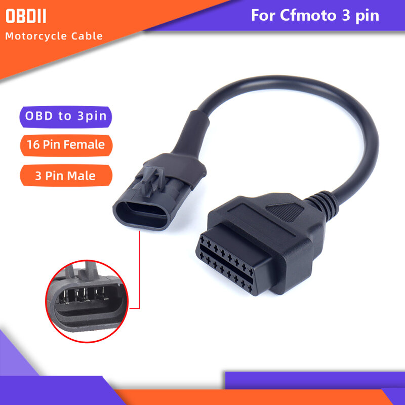สำหรับ Cfmoto 3pin OBD2รถจักรยานยนต์สายวินิจฉัยมอเตอร์ไซด์3 Pin ถึง16pin OBD Adapter Connector