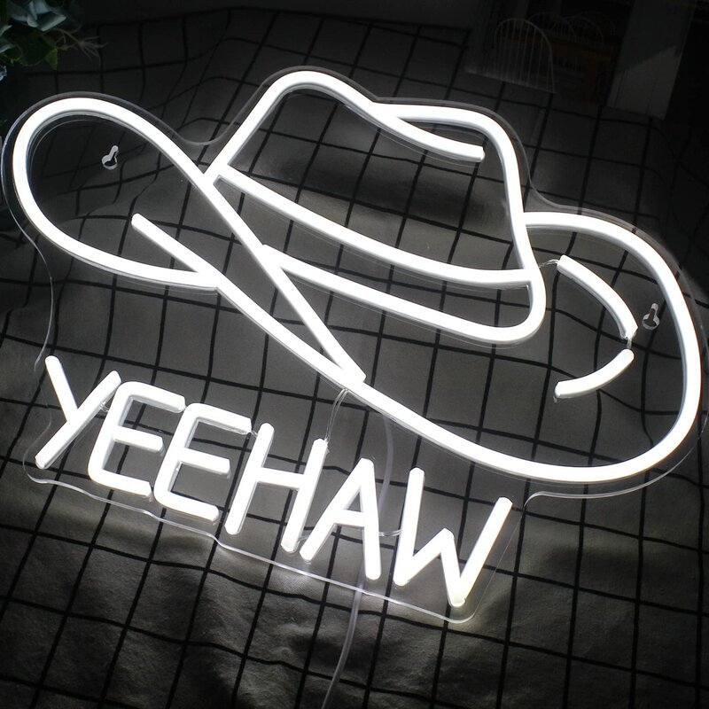 Cowboy  Sign for Wall Decor USB Powered White Cowboy Hat Neon Light for Gameroom, Bedroom, Livingroom, Bar, Office, Beer Bar