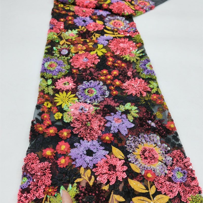 Tecido bordado em forma vegetal para mulheres, Contas coloridas, Pano bordado lantejoulas, Vestido de fantasia