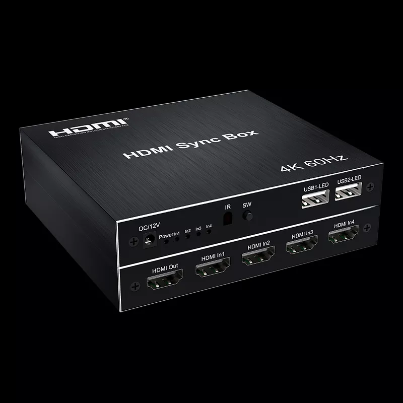 4k @ 60hz luz usb preto hdmi switcher sincronização caixa 4x1 hdmi luz de vídeo sincronizador