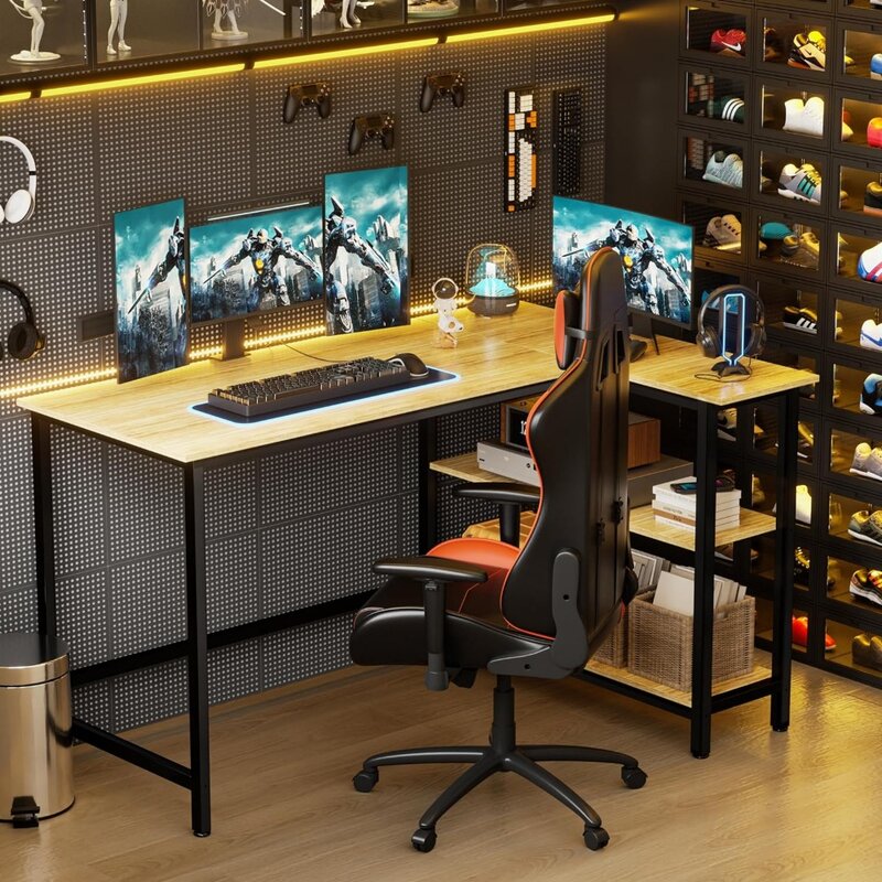 L Shaped Desk - 43 Inch Gaming Desk, Computer Corner Desk, Home Office Writing Desk with Shelf, Space-Saving Workstation Table