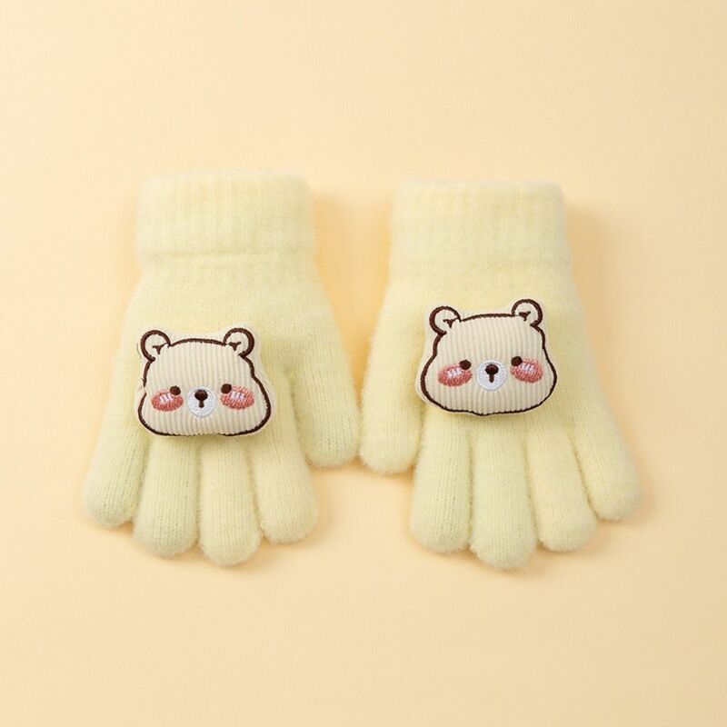 Пушистые перчатки Bear Baby, милые однотонные перчатки с мультяшным рисунком в Корейском стиле, Плюшевые Вязаные Варежки с пальцами для кукол, для девочек