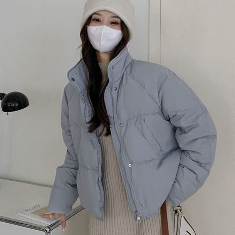 Chaqueta de manga larga para mujer, Parkas coreanas con bolsillos y cremallera, abrigo holgado de estilo Y2K, abrigo grueso, cálido e informal, novedad de 2023