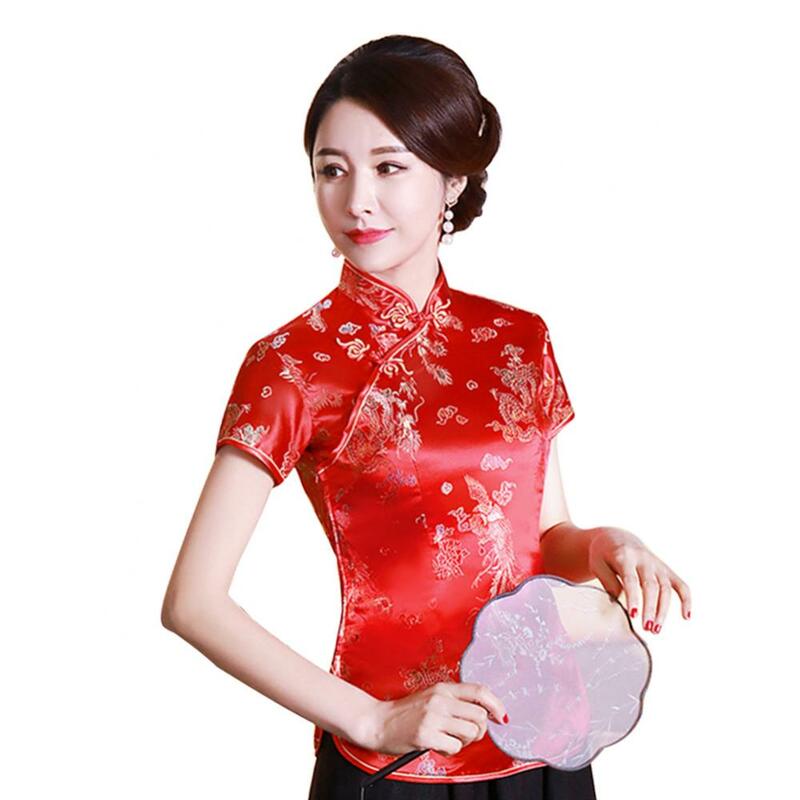 Frauen Bluse Shirt chinesische traditionelle Cheong sam Qipao Drachen/Phoenix Cheong sam Stickerei Kurzarm Frauen Shirt Top Overs ize