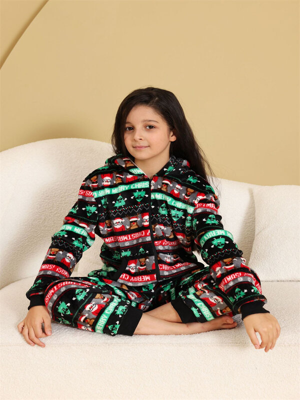 Pyjama à Capuche Doux et Chaud pour Fille, Vêtement de Nuit de Noël, Goutte, Hiver