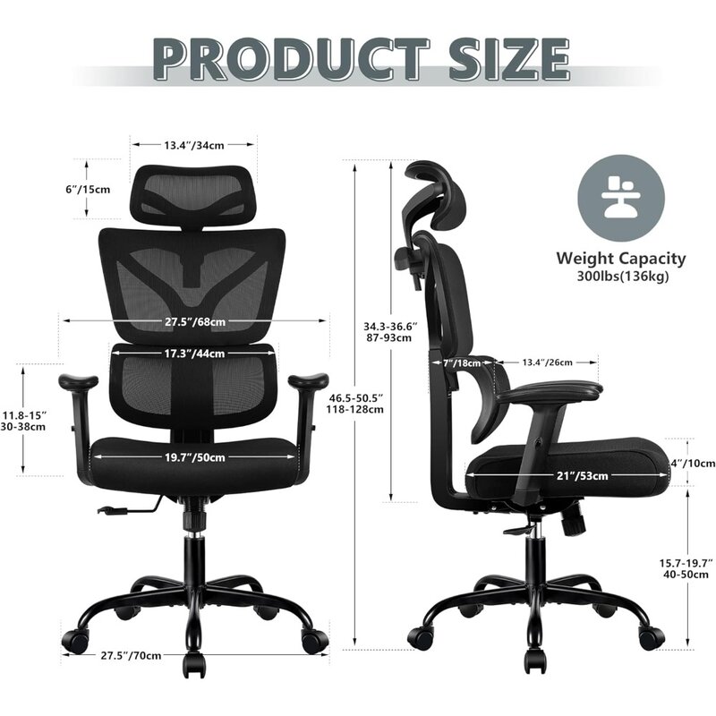 Cadeira ergonômica do escritório apoio lombar, High Back Gaming Chair, Cadeira reclinável grande e alta, Cadeira confortável Home Desk