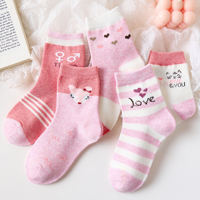 Spring/Autumn 8Pairs/lot Cotton Baby Socks Pink Socks 13-22CM Length Socks for 1-12 Years Children Kids Girls