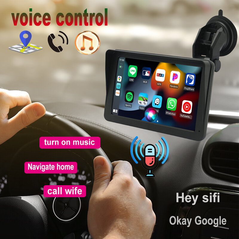 Lecteur vidéo universel CarPlay Android Auto, écran tactile portable, USB, AUX, caméra de recul, limitation de l'autoradio, 7 pouces