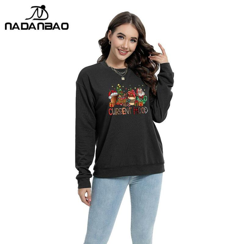 Nadanbao-Sweat-shirt à col rond de Noël pour femmes, pull décontracté, vêtements de carnaval féminins, impression numérique, fête de vacances, mode