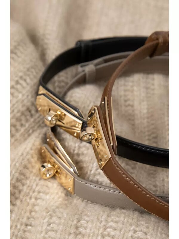 Cinturón fino de cuero genuino para mujer, accesorios de moda que se pueden combinar con vestido, corsé, hebilla de Metal ajustable