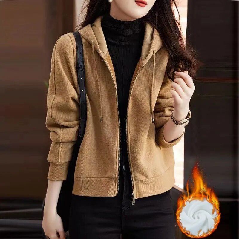 Chaqueta holgada con capucha para mujer, cárdigan versátil de Color sólido, estilo coreano, primavera y otoño