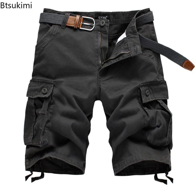 Shorts masculinos táticos militares, com bolsos múltiplos, curtos casuais de algodão solto, calças retas, sudorese para exterior, grandes dimensões, 2024