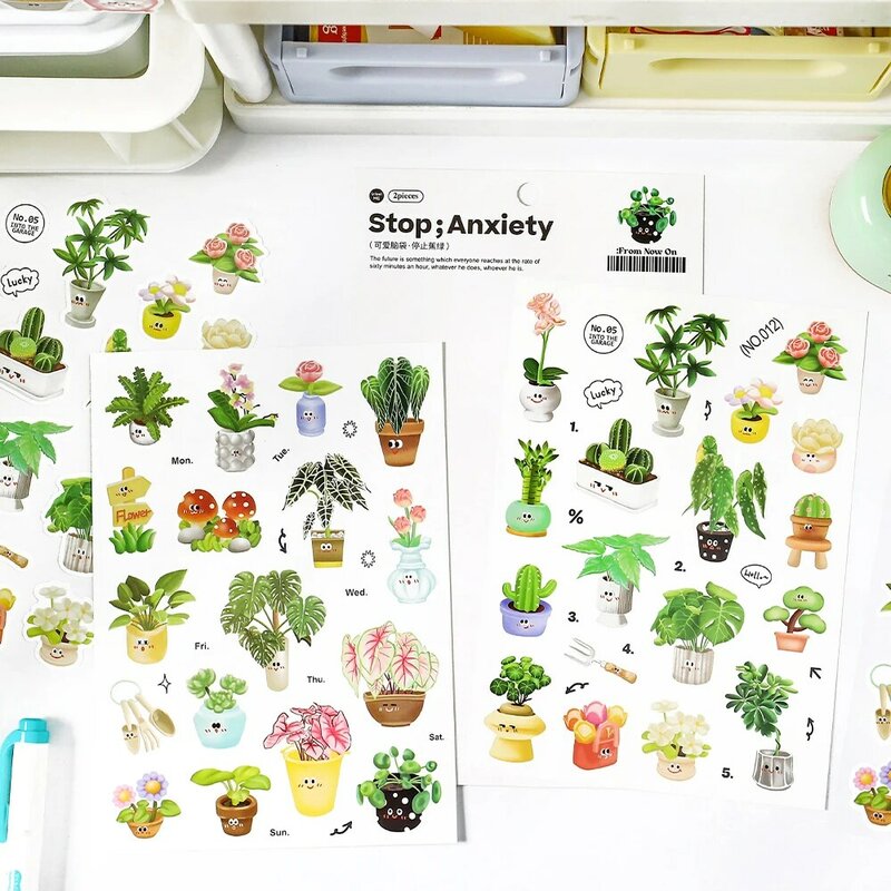 LOTCute Brain series pegatinas de etiquetas DIY, decoración creativa fresca, 16 paquetes