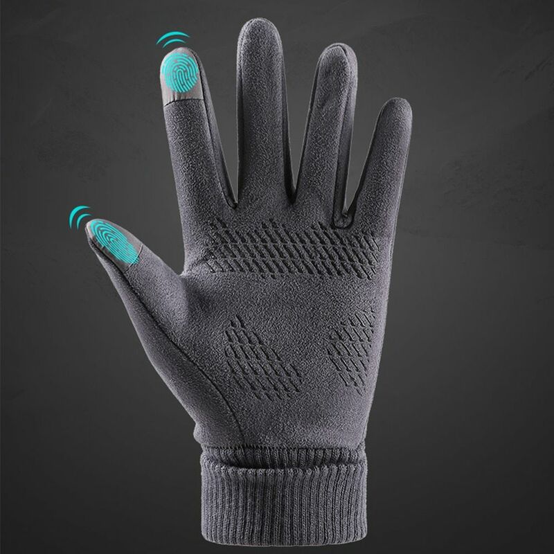 Уличные замшевые пушистые водонепроницаемые перчатки с закрытыми пальцами теплые варежки зимние ветрозащитные перчатки