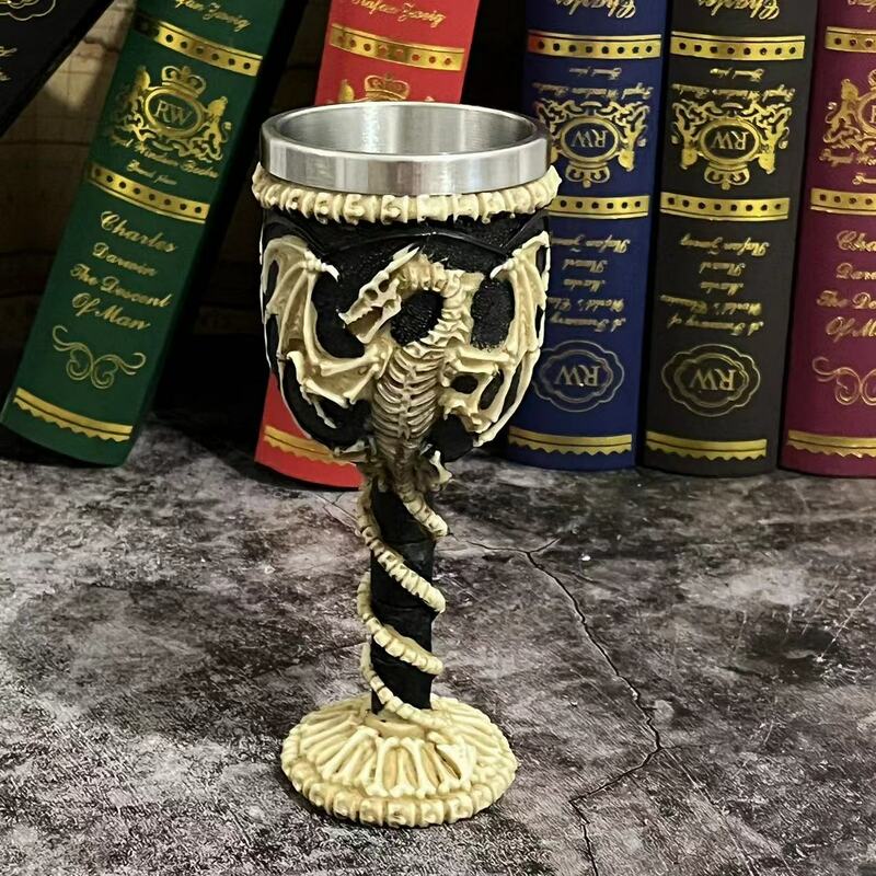 Copa de espada de acero inoxidable de dragón, regalo de decoración, taza de vino de cáliz, taza de bebidas de café de resina 3D