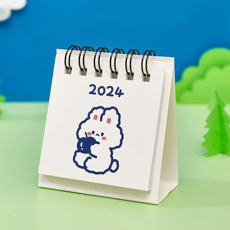 Mini 2024 Kalender Eenvoudig Ins Cartoon Cartoon Coil Notitieblok Schattige Mini Desktop Kalender Student