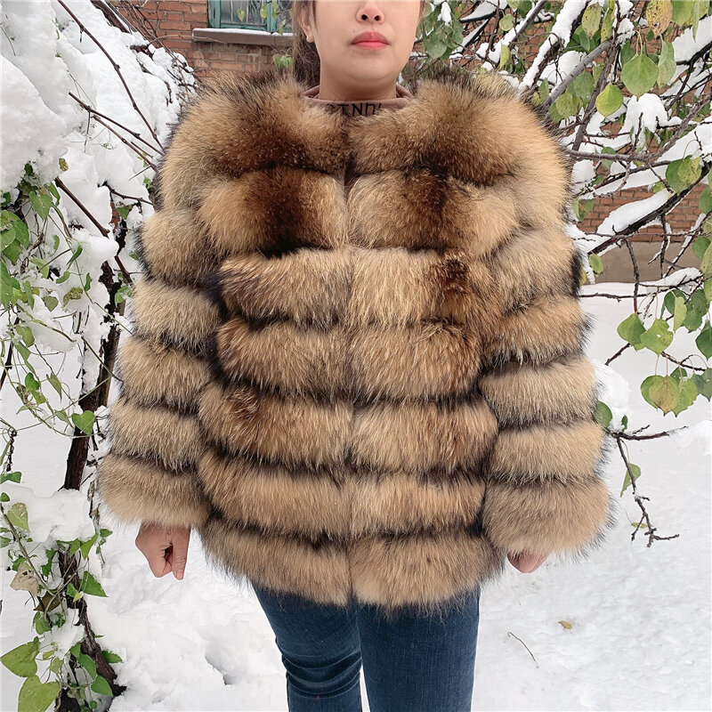 New Women's Raccoon Fur Coat 100% Real raccoon Fur Jacket Ladies Winter warm Luxury fluffy fur coat free shipping