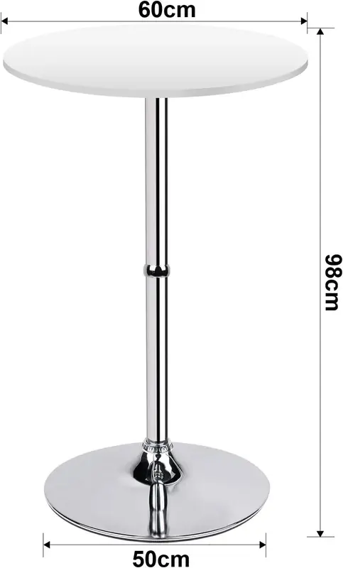 Lampart MDF nie okrągły wierzchołek regulowany (wysokość 41 cali) stolik barowy, stół pubowy ze srebrną nogą i podstawą (biały)