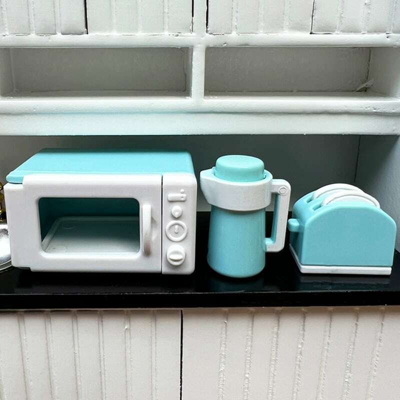 1 conjunto 1:12 casa de bonecas brinquedos cozinha mini microondas máquina pão chaleira kit cozinha panelas brinquedo miniatura casa acessório