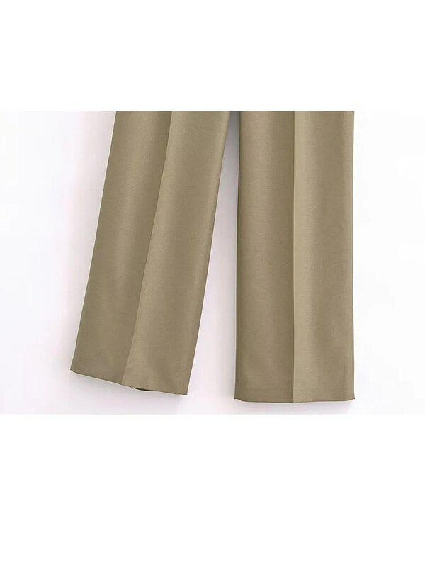 HH TRAF-pantalones de pierna ancha de cintura alta para mujer, traje elegante con bolsillos, holgado, informal, para oficina, Primavera