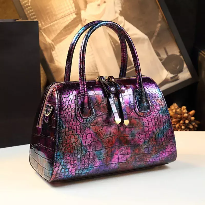 女性のための本革のハンドバッグ,クロコダイルパターンの高級ハンドバッグ,大容量,ショルダーバッグ,新しいコレクション2022