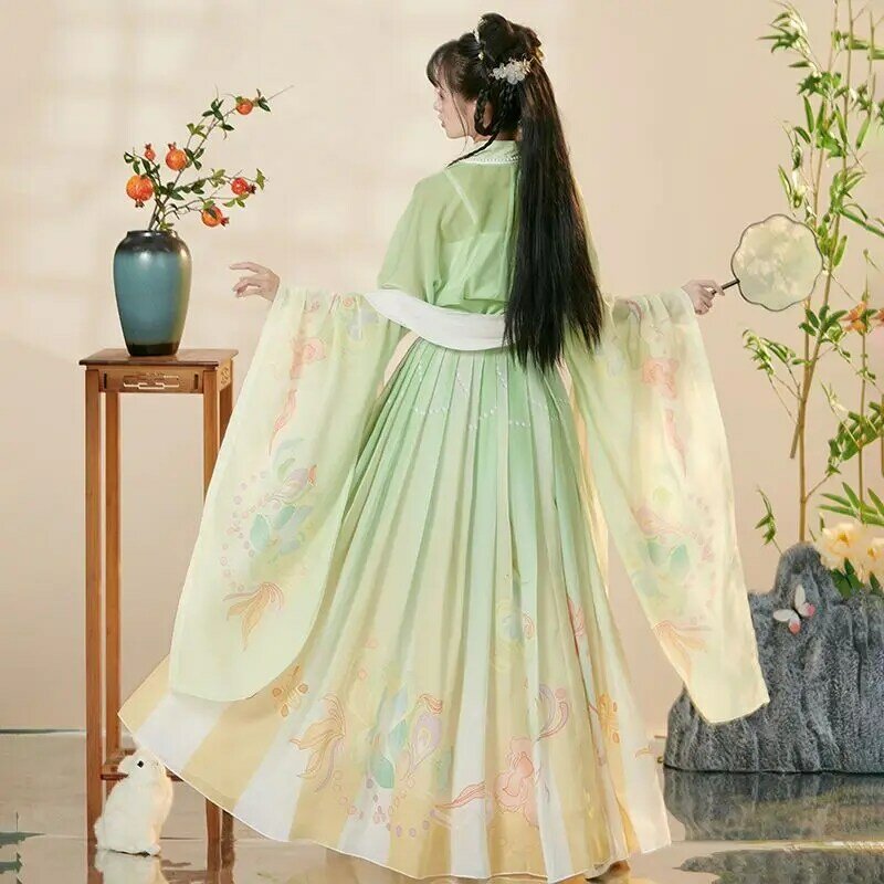 Старинная сказочная юбка Hanfu с градиентным рисунком лося, Китайская традиционная Женская одежда, платье принцессы, для сцены, представлений, Косплея