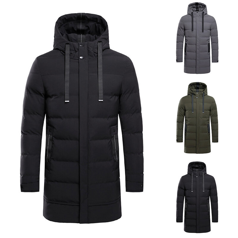 남성용 중간 길이 재킷, 따뜻한 외투, 캐주얼 후드, 두꺼운 파카 코트, 느슨한 오버코트, 패딩 의류, 겨울