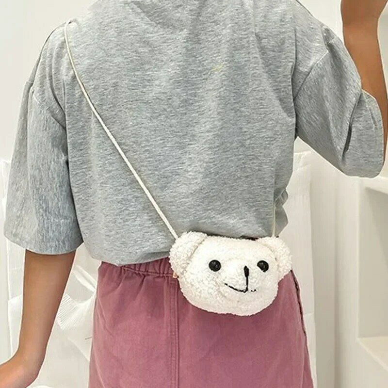 Dziewczęcy pluszowy miś torba na ramię dla dzieci torba kurierska Kawaii torebki na monety małe dziewczynki wypchane zwierzę plecak