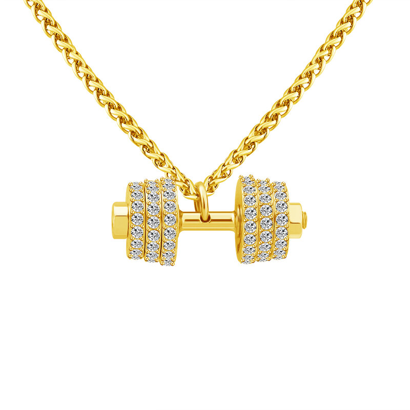Haltere colar com zircão hip hop colar de aço inoxidável haltere colar feminino jóias presente