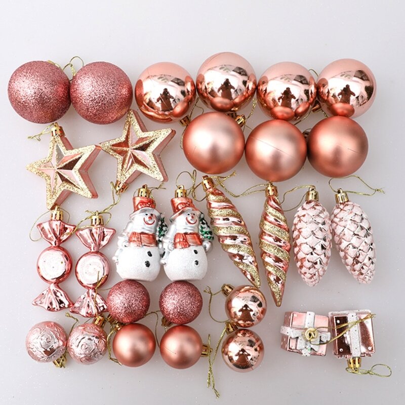 29PCS Christmas Tree Ornaments Pink Balls Star Pendants for Festive Decor 2024