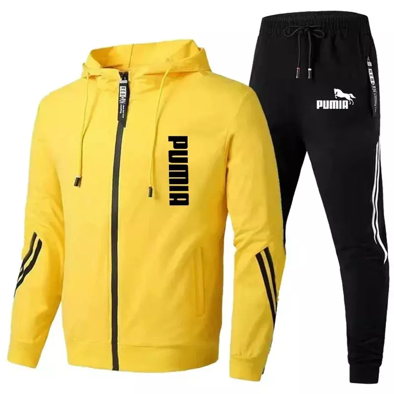 남성용 긴팔 스포츠 운동복, 지퍼 재킷 및 스웻팬츠 캐주얼 남성 양털 프린트 스웨터 수트, 가을 겨울 패션