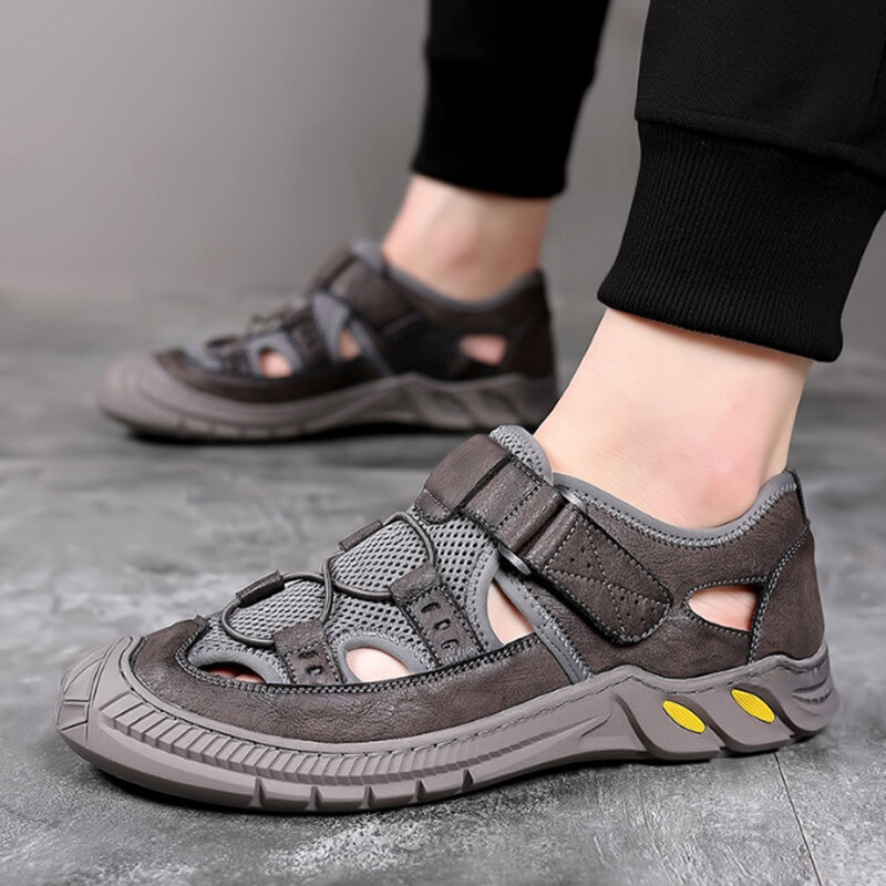 Air Mesh Men Sandals Summer Leather Mens Casual Shoes Outdoor Leather Sandals for Men Beach Shoes Roman Shoes Rubber Water Shoes