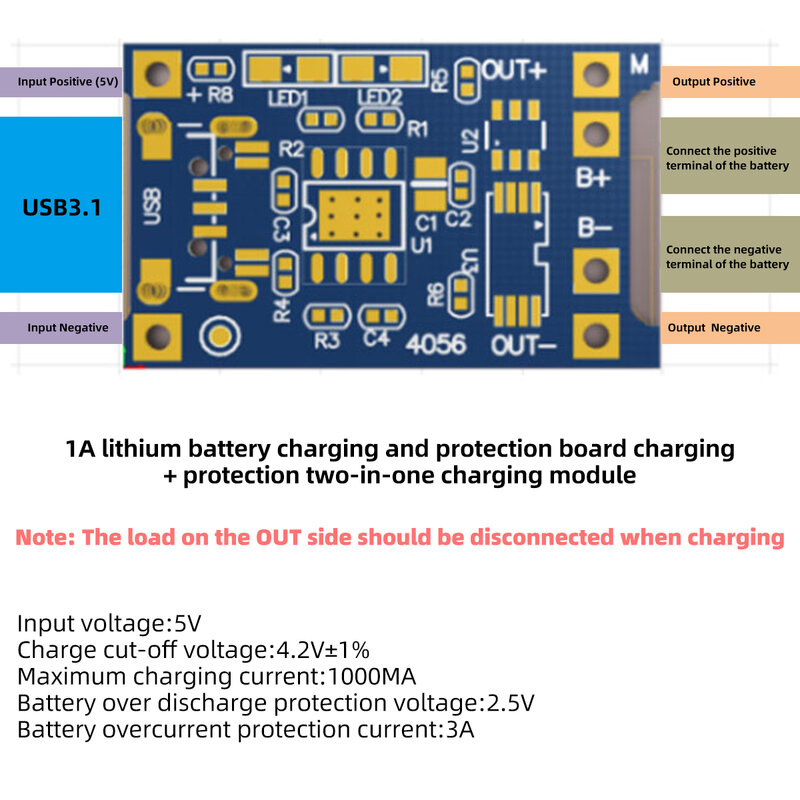 Placa de carregamento do módulo do carregador da bateria do lítio com proteção, micro USB tipo-C, 5V, 1A, 18650, TP4056, dupla função, 1, 5, 10 PCes