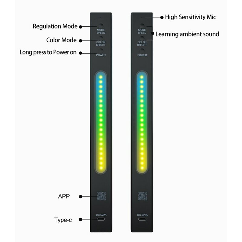 أضواء RGB الذكية LED 3D مصباح محيطي مزدوج الوجهين التحكم في الصوت تطبيق أضواء إيقاع الموسيقى للسيارة ألعاب ديكور