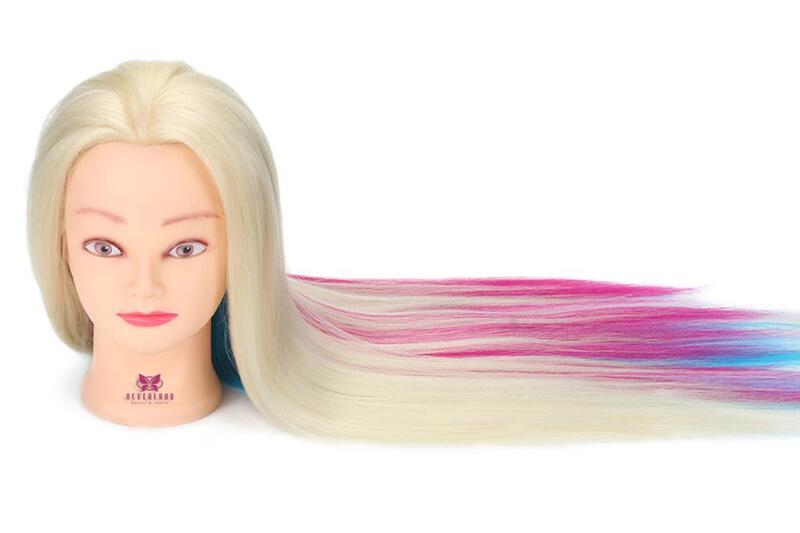 Neverland-Cabeza de Maniquí de pelo sintético colorido para peinados, cabeza de entrenamiento de peluquería con abrazadera de mesa y trenza, 26 pulgadas