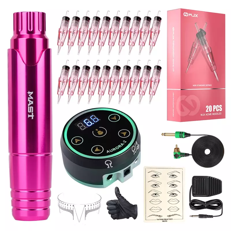 Mast Tattoo P10 RCA Rotary Machine Pen Permanent Makeup Kit With LED Display Power Supply Wjx Cartridge Supplies Set