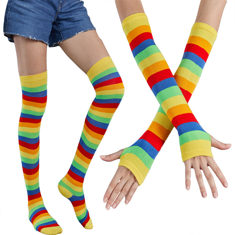 Set di calzini sopra il ginocchio a righe calze da donna calze lunghe calze da braccio calze al ginocchio calde guanti Cosplay di natale Casual