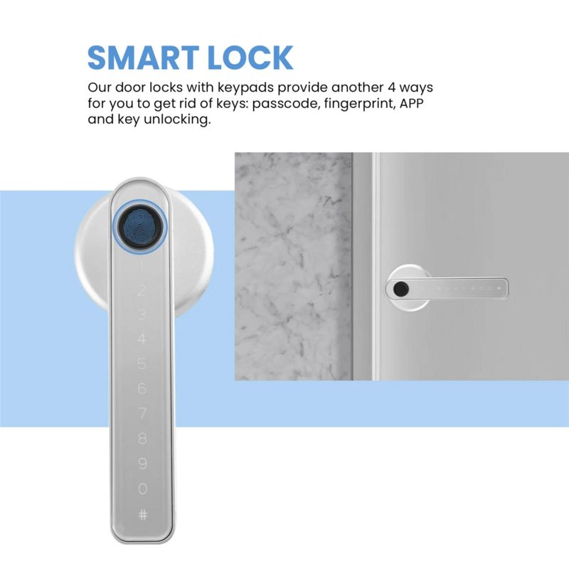 Smart Keyless Entry Door Lock com alça, Fechadura da porta de impressão digital, Tuya App, Controle WiFi, teclado