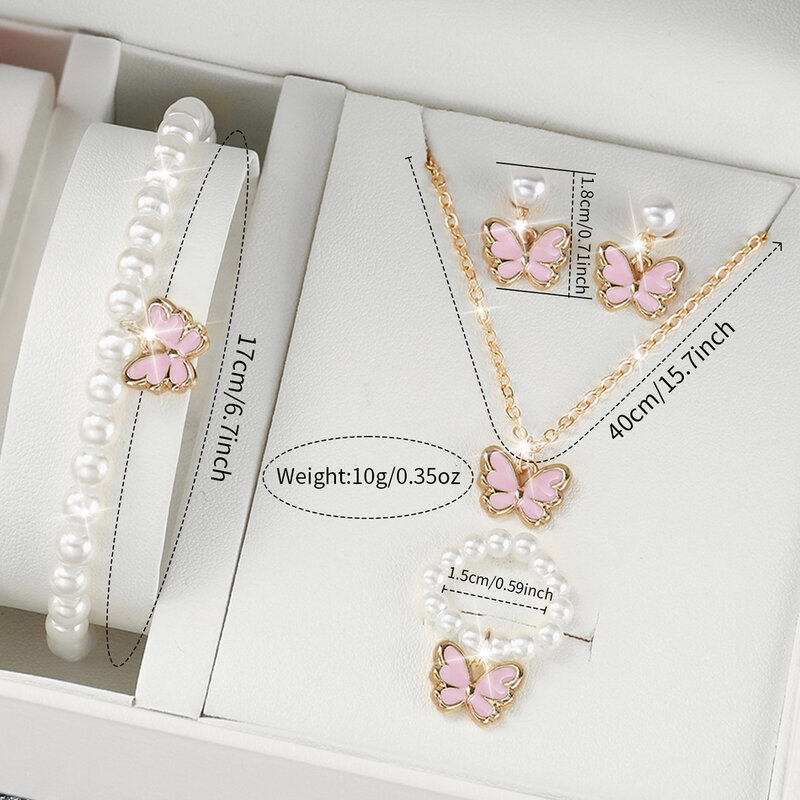 Reloj de cuarzo de mariposa y correa de cuero para mujer y niña, conjunto de joyería de perlas, moda, 6 piezas por juego