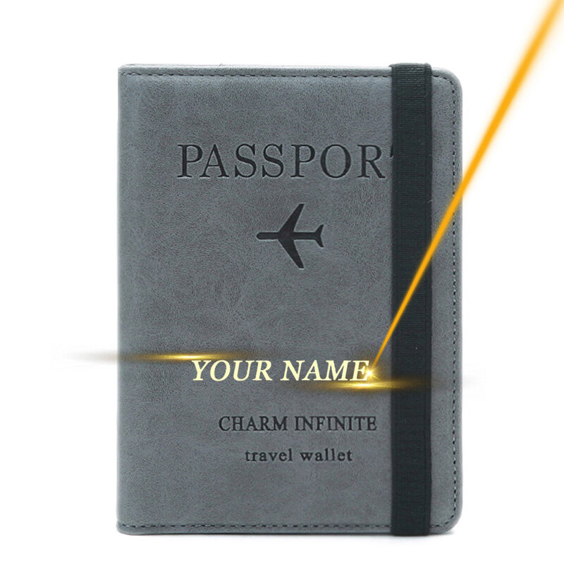CEXIKA-funda de pasaporte con nombre grabado para hombre y mujer, tarjetero de identificación de crédito, billetera de viaje