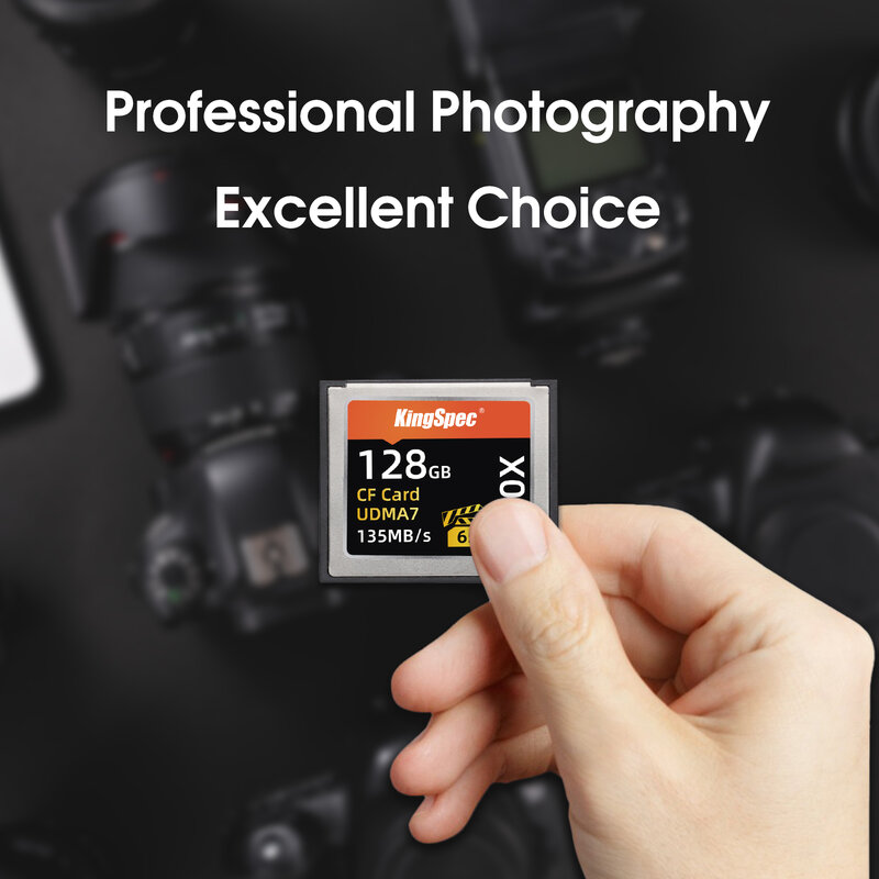 Kingspec-コンパクトフラッシュカード,cfカード,64GB,128GB,フルHD 3D4Kビデオカメラ用フラッシュカード135メガバイト/秒