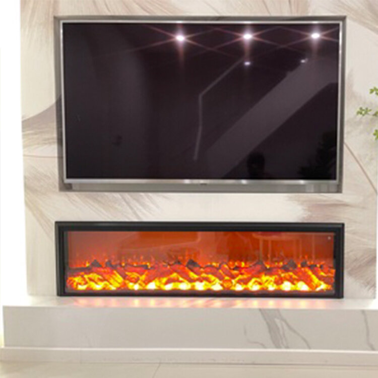 Luxo europeu embutido elétrico lareira inserir, decorativo LED chamas, parede artificial lareira para TV, 60"