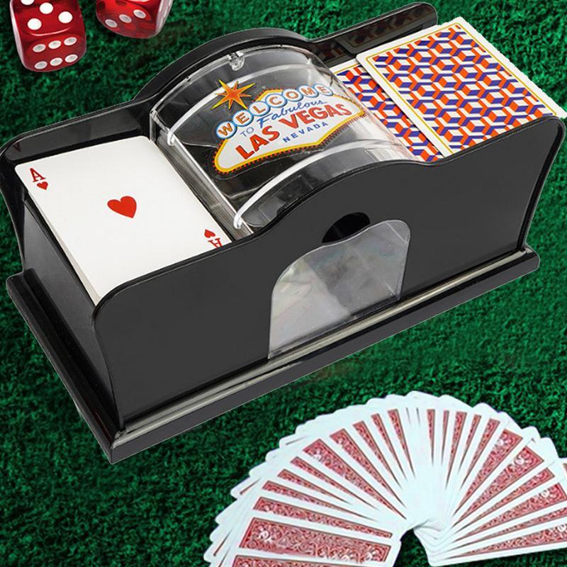 Barajador de cartas de póquer con manivela manual, mezclador automático de barajas de cartas, 2 mazos de soporte de cartas, sistema de manivela fácil para juegos de cartas