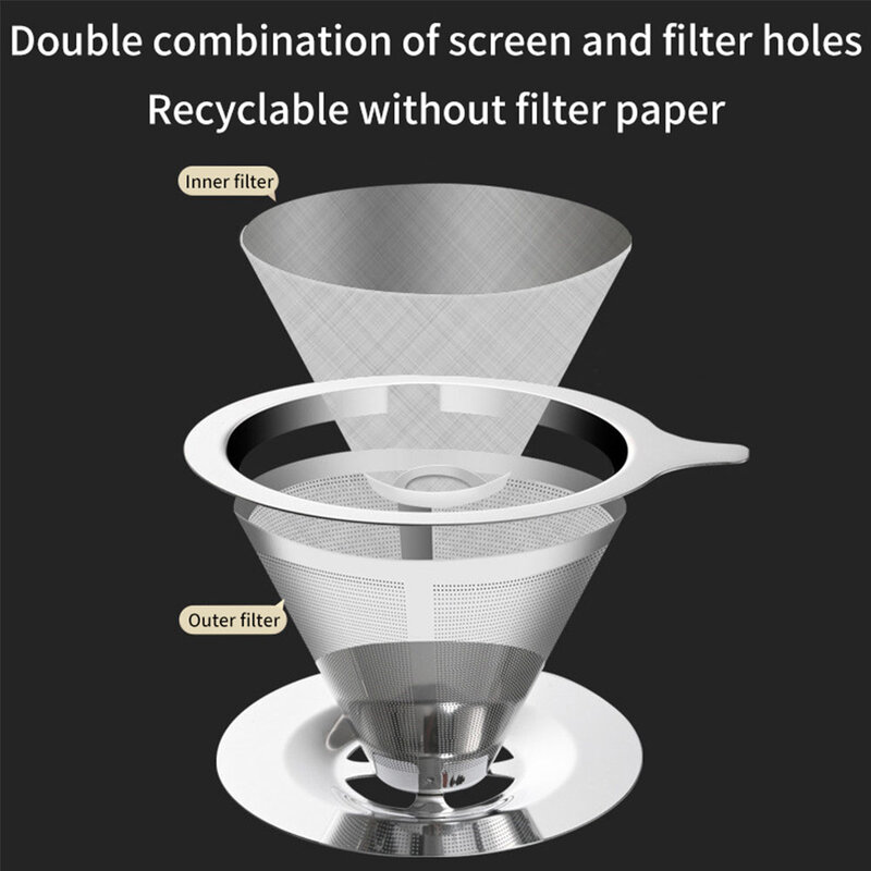 Soporte de filtro de café reutilizable de doble capa para goteo de café, herramientas de cesta de colador de té Espresso de malla de acero inoxidable 304
