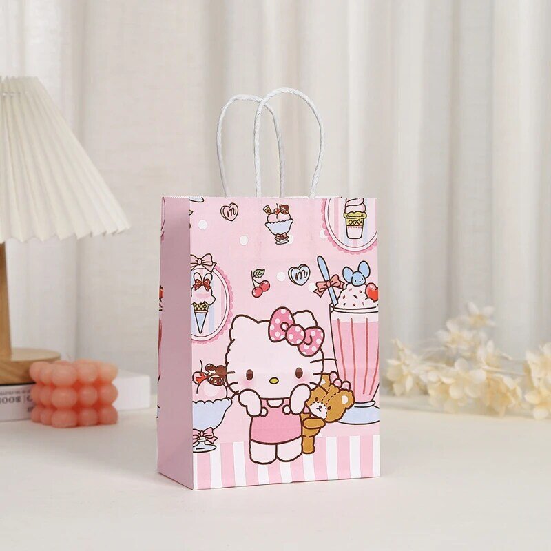 Hallo Kitty Handtasche gedruckt Kraft Papiertüte Geschenk Tasche Einkaufstasche Urlaub Cartoon Weihnachten Geschenk Taschen Anime Lagerung