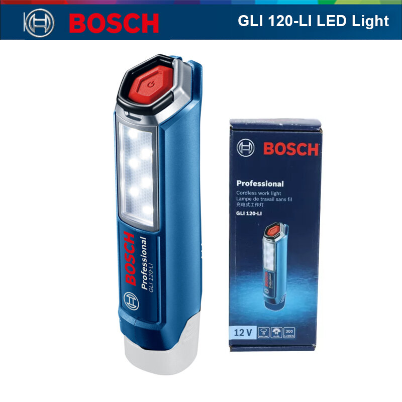 Bosch GLI-fuente de luz LED 120-LI, luz de trabajo Mini inalámbrica, recargable, Banco de energía de emergencia, 6 cuentas Led, 300 lúmenes, Lampe