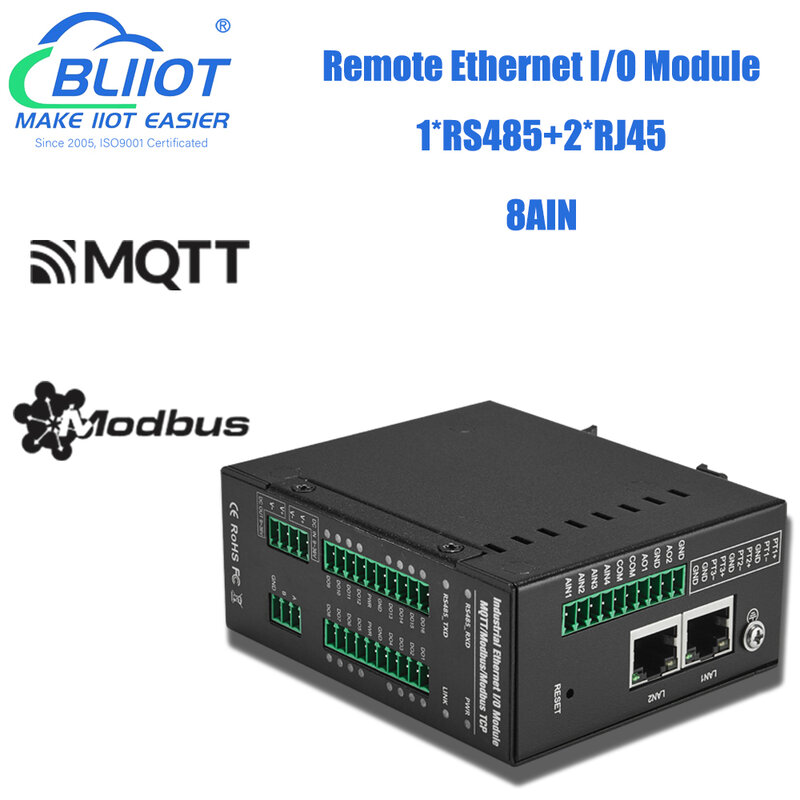 4/8 CH Analog Inupt Industrial Ethernet 4-20mA/0~20mA AIN IO Module Sensor to Ethernet Modbus MQTT I/O Module