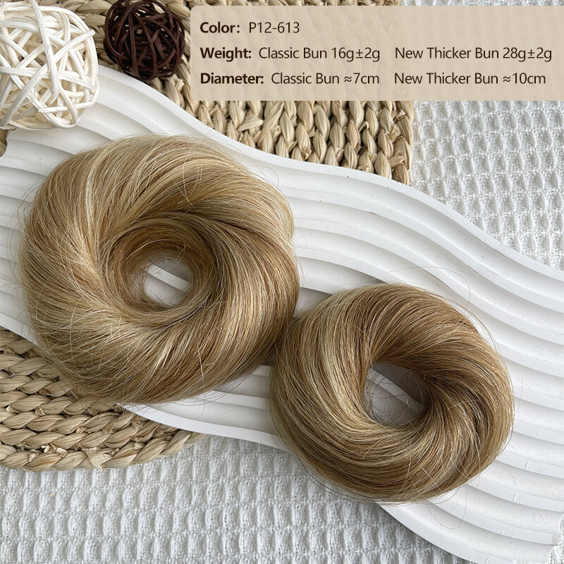 MRS HAIR Chignon Human Hair Buns Ponytail Hairpiece Updo Donut Real Hair Extensions Flexible Elastic Band Brown Blonde 6inch