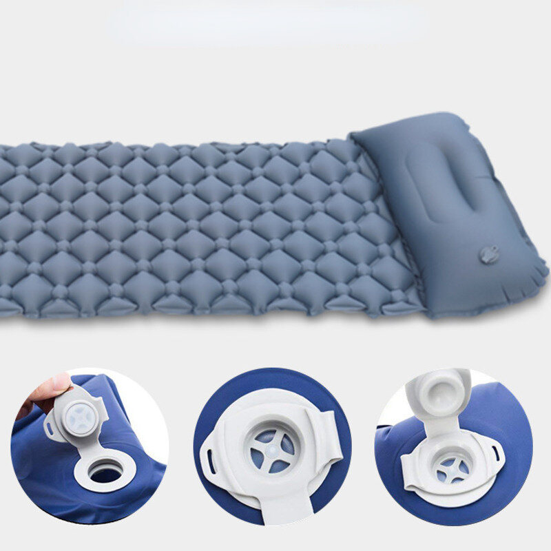TPU Kasur Tidur Tiup Luar Ruangan Portabel dengan Bantal Mendaki Ransel Travel Bantalan Tidur Built-In Pompa Udara